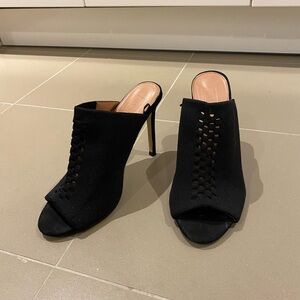Black Knit Peep-Toe Heeled Mules (Top Shop)